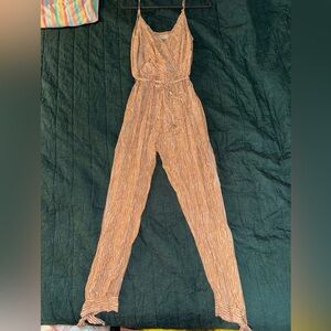 Dress Forum Tan Jumpsuit with Elastic Waist and Straight-Leg Design